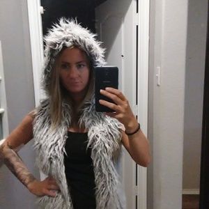 Faux fur vest with hood